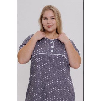 Туника  женская       из кулирки     с коротким рукавом  серая  Горох