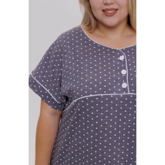 Туника  женская       из кулирки     с коротким рукавом  серая  Горох