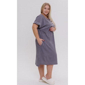 Туника  женская       из кулирки     с коротким рукавом  серая  Горох