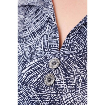 Туника  женская       из кулирки     с рукавом 3/4  синяя  Орнамент   