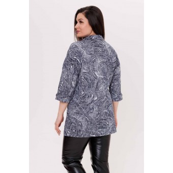 Туника  женская       из кулирки     с рукавом 3/4  синяя  Орнамент   