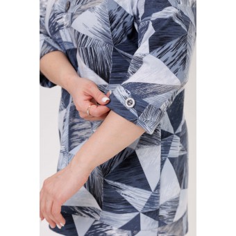 Туника  женская       из кулирки     с рукавом 3/4  синяя  Клетка   