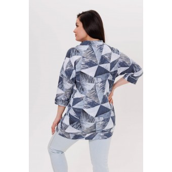 Туника  женская       из кулирки     с рукавом 3/4  синяя  Клетка   