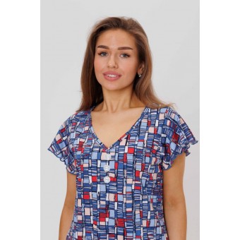 Платье  женское       из кулирки     с коротким рукавом  синее  Абстракция