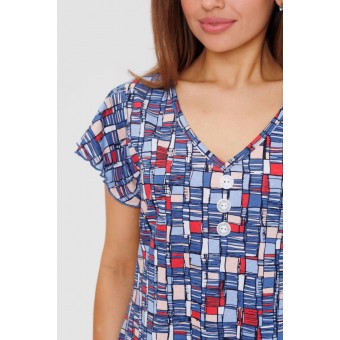 Платье  женское       из кулирки     с коротким рукавом  синее  Абстракция