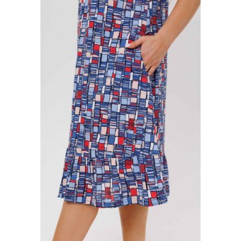 Платье  женское       из кулирки     с коротким рукавом  синее  Абстракция