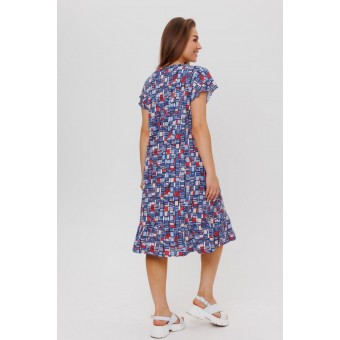 Платье  женское       из кулирки     с коротким рукавом  синее  Абстракция