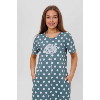 Платье  женское       из кулирки     с коротким рукавом  зеленое  Круги