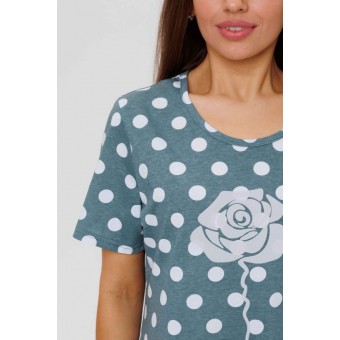 Платье  женское       из кулирки     с коротким рукавом  зеленое  Круги