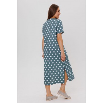 Платье  женское       из кулирки     с коротким рукавом  зеленое  Круги