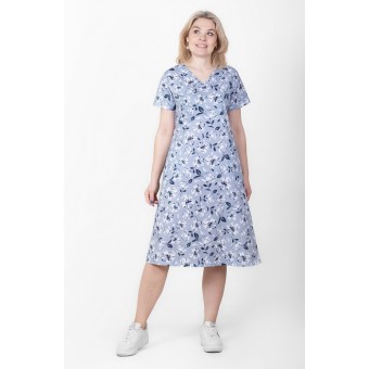 Платье  женское       из кулирки     с коротким рукавом  зеленое  Цветы