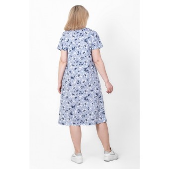 Платье  женское       из кулирки     с коротким рукавом  зеленое  Цветы