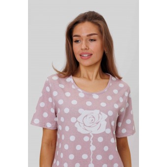 Платье  женское       из кулирки     с коротким рукавом  розовое  Круги   