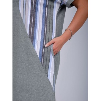 Платье  женское       из кулирки     с коротким рукавом  Голубой, Серый  Полоска