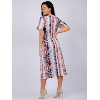 Платье  женское       из кулирки     с коротким рукавом  Красный, Серый  Полоска