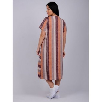 Платье  женское       из кулирки     с коротким рукавом  коричневое  Полоска