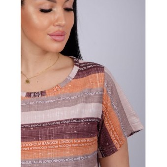 Платье  женское       из кулирки     с коротким рукавом  коричневое  Полоска