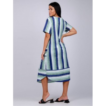 Платье  женское       из кулирки     с коротким рукавом  Зеленый, Синий  Полоска