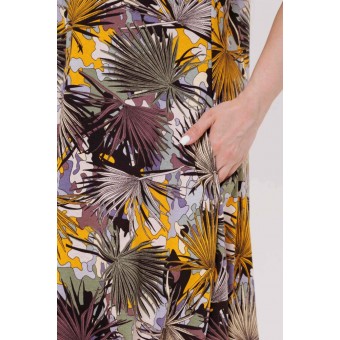 Платье  женское       из кулирки     с коротким рукавом  Коричневый, Оранжевый  Принт   