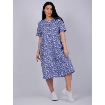 Платье  женское       из кулирки     с коротким рукавом  голубое     