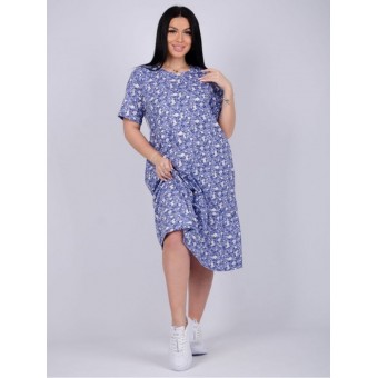 Платье  женское       из кулирки     с коротким рукавом  голубое