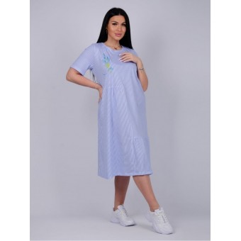 Платье  женское       из кулирки     с коротким рукавом  голубое     
