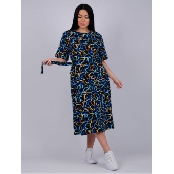 Платье  женское       из кулирки     с коротким рукавом  синее