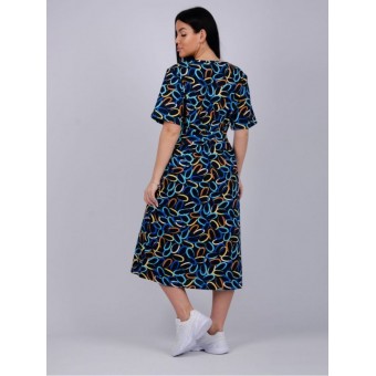 Платье  женское       из кулирки     с коротким рукавом  синее