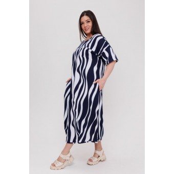 Платье  женское       из кулирки     с рукавом 1/2  Белый, Черный  Полоска