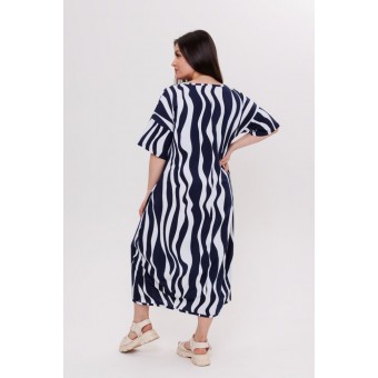 Платье  женское       из кулирки     с рукавом 1/2  Белый, Черный  Полоска