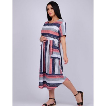 Платье  женское       трикотажное     с коротким рукавом  Красный, Серый  Полоска