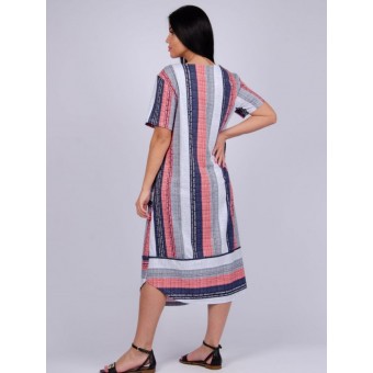 Платье  женское       трикотажное     с коротким рукавом  Красный, Серый  Полоска