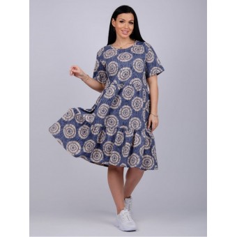 Платье  женское       из кулирки     с коротким рукавом  синее     