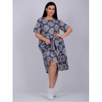 Платье  женское       из кулирки     с коротким рукавом  синее