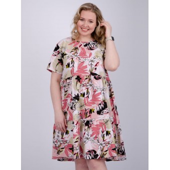 Платье  женское       из кулирки     с коротким рукавом  розовое     
