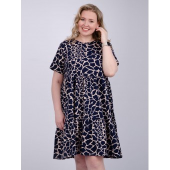 Платье  женское       из кулирки     с коротким рукавом  синее     