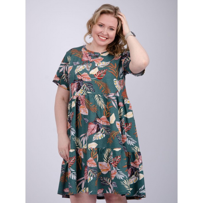 Платье женское из кулирки с коротким рукавом зеленое