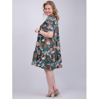 Платье  женское       из кулирки     с коротким рукавом  зеленое     