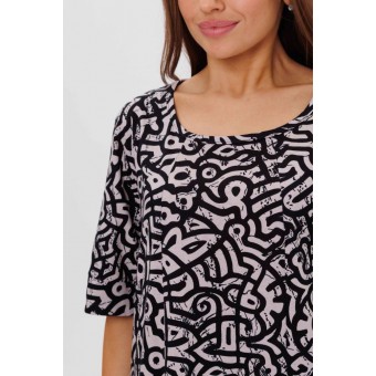 Платье  женское       из кулирки     с коротким рукавом  розовое  Орнамент   