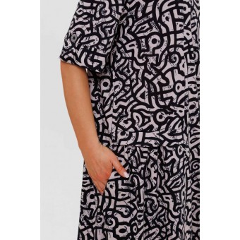 Платье  женское       из кулирки     с коротким рукавом  розовое  Орнамент   