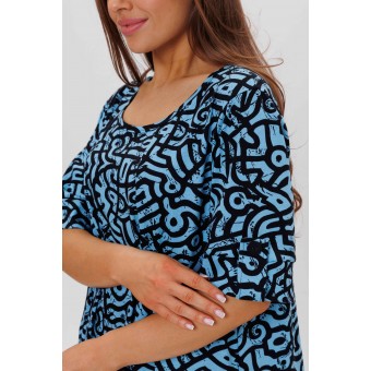 Платье  женское       из кулирки     с коротким рукавом  синее  Орнамент