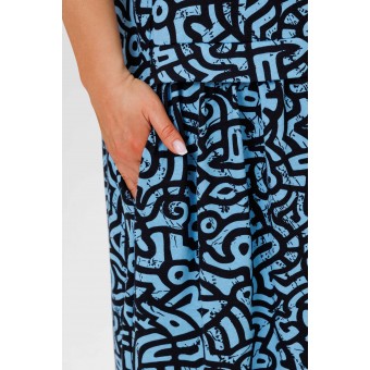 Платье  женское       из кулирки     с коротким рукавом  синее  Орнамент