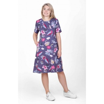 Платье  женское       из кулирки     с коротким рукавом  в ассортименте  Листья