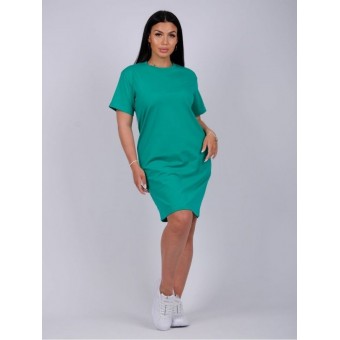 Туника  женская       из кулирки     с коротким рукавом  зеленая  однотонная   