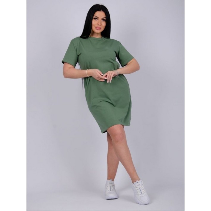 Туника женская из кулирки с коротким рукавом зеленая однотонная