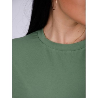 Туника  женская       из кулирки     с коротким рукавом  зеленая  однотонная