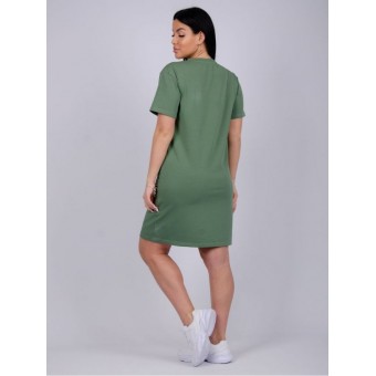 Туника  женская       из кулирки     с коротким рукавом  зеленая  однотонная