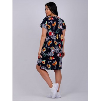 Туника  женская       из кулирки     с коротким рукавом  черная  Фрукты