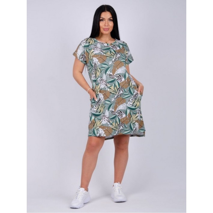 Туника женская из кулирки с коротким рукавом зеленая