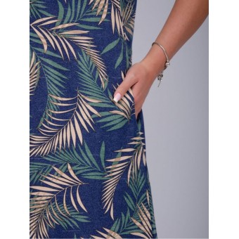 Туника  женская       из кулирки     с коротким рукавом  Зеленый, Синий  Листья   